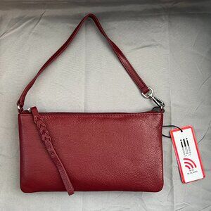 Merlot/Red Leather Convertible Baguette Wristlet, ili new york, NWT
